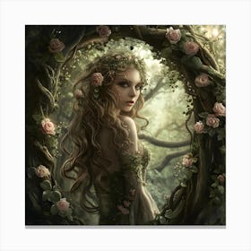 Dryad Standing In An Archway Of Roses Canvas Print
