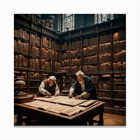 Two Men In A Library Canvas Print