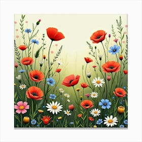 A Wildflower Meadow With A Mix Of Poppies, Daisies, And Cornflowers 1 Canvas Print