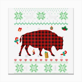 Funny Bison Red Plaid Christmas Ugly Animals Lover Canvas Print