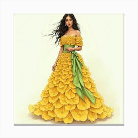 Hispanic Woman In Yellow Gown Made From Flower Petals Leinwandbild