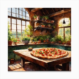 Pizza In The Kitchen Canvas Print