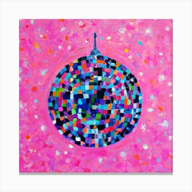 Disco Ball Pink Oil Paint Square Canvas Print