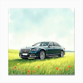 Modern Luxury Vehicle In A Tranquil Spring Meadow, Watercolor Painting 1 Canvas Print