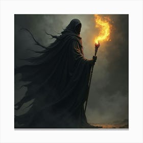 A Dark Figure Holding A Glowing Staff Of Swirling Shadows 1 Canvas Print