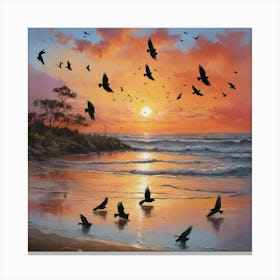 Sunset With Birds Art Print 0 Canvas Print