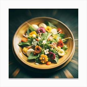 A close-up of a vibrant salad with edible flowers. Canvas Print