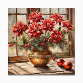 Rustic Christman Flowers Painting (13) Canvas Print