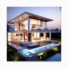 Modern House At Dusk 3 Canvas Print