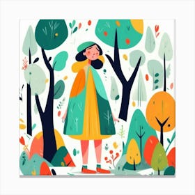 Girl in the forest, whimsical design 3 Canvas Print