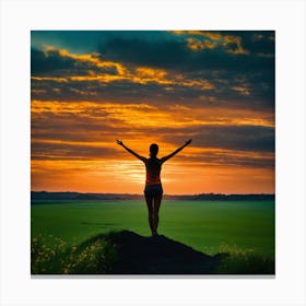 Silhouette Of Woman At Sunset Canvas Print