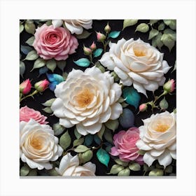 Roses On Black Background 1 Canvas Print