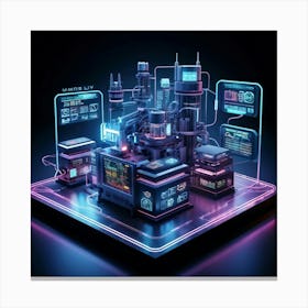 Cutting Edge Industrial Management And Automation System Interface Neon Glowing Lines On A Dark Bac (4) Canvas Print