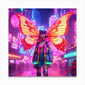 Neon Girl With Butterfly Wings Canvas Print