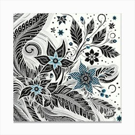 Batik, Black And White Floral Pattern Canvas Print