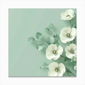 White Flowers On Green Background Canvas Print