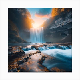 Waterfall At Sunset Canvas Print