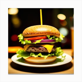 Hamburger With Beer Canvas Print