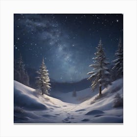 Winter Snow And Stars At Night Background Canvas Print