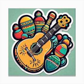 Mexican Guitar And Maracas Sticker 2d Cute Fantasy Dreamy Vector Illustration 2d Flat Centere (11) Canvas Print