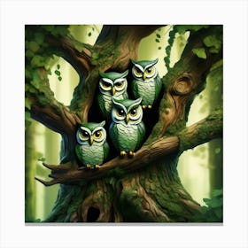 Owls Nesting In An Ancient Oak Tree Canvas Print