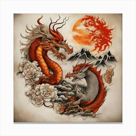 Dragons And Flowers Canvas Print