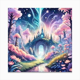 A Fantasy Forest With Twinkling Stars In Pastel Tone Square Composition 404 Canvas Print