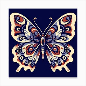 Block Print Butterfly on Blue I Canvas Print