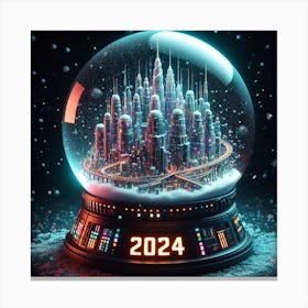 A futuristic snow globe of 2024 Canvas Print