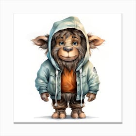 Watercolour Cartoon Gnu In A Hoodie Canvas Print