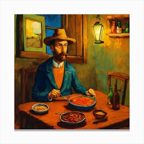 Draw A Chili Character Having Dinner As It Was Pai Canvas Print