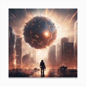 A Futuristic Energy Shield Protecting A City From An Incoming Meteor Shower 2 Canvas Print