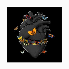Hurting Black Heart Butterfly Square Canvas Print