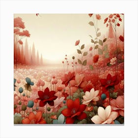 Red Flowers In A Field Canvas Print