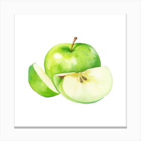 Green Apple Watercolor Illustration Canvas Print