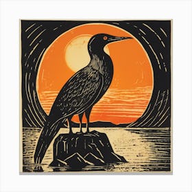 Retro Bird Lithograph Cormorant 3 Canvas Print