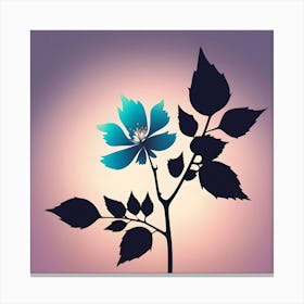 Branch with turquoise flower, purple, coral background Canvas Print