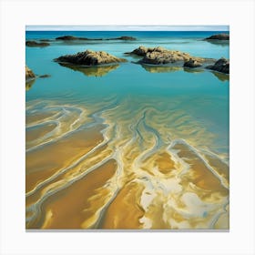 Turquoise Blue Sea, Ripples of Golden Sand 1 Canvas Print