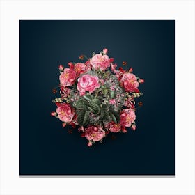 Vintage Provence Rose Flower Wreath on Teal Blue n.2476 Canvas Print