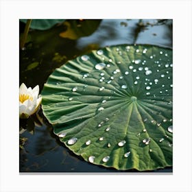 Macro Photography Of A Green Lily Pad In A Marshy Duck Pond Intricate Leaf Patterns Glistening With Canvas Print