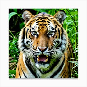 Tiger Feline Carnivore Predator Wild Stripes Roar Majestic Big Cat Wildlife Jungle Powerf Canvas Print