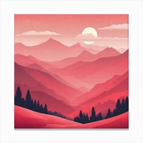 Misty mountains background in red tone 94 Canvas Print