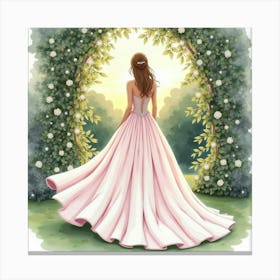 Romantic Gown Watercolor, With A Serene Garden Evening 1 Canvas Print