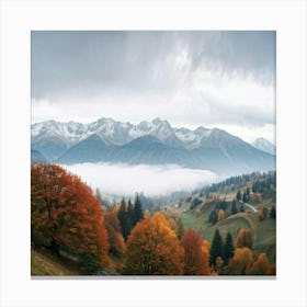 Autumn Landscape Panorama Tatra Mountains Embracing The Gentle Hues Of Fall Trees Awash With Orang (3) Canvas Print