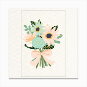 Light Green Pink Flower Family Bouquet Wall Print Framed Art Canvas Print