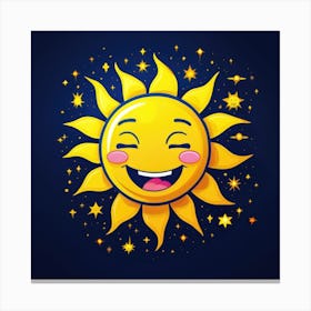 Lovely smiling sun on a blue gradient background 112 Canvas Print