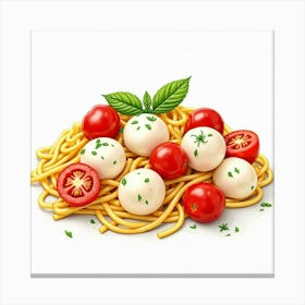 A Vivid Watercolor Of A Summer Pasta Salad With Cherry Tomatoes And Mozzarella Balls Canvas Print