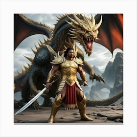 Sparta Warrior And Dragon Canvas Print