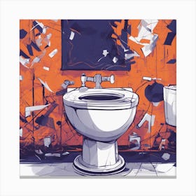 Drew Illustration Of Toilet On Chair In Bright Colors, Vector Ilustracije, In The Style Of Dark Navy (1) Canvas Print