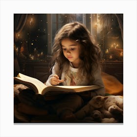 Little Girl Reading A Book 1 Canvas Print